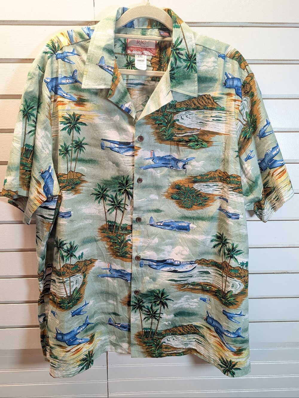 RJC Bomber War Planes Airplanes WWII USAF Hawaiian Aloha USA Shirt Mens XXL